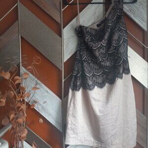 Express Grey Silver and Black Lace One Shoulder Dress
